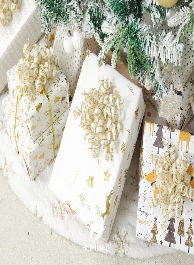 HUIHUANG Rustic Bows for Gift Wrapping Self Adhesive White Curly Bows Burst Curly Ribbon Bow for Presents, Christmas Gift Wrapping, Treat Bags, Party Favor, Crafts-5 inch x 6 Counts - Image 4